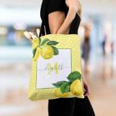 Monogram rustic country lemon waterverf polka dot tote bag
