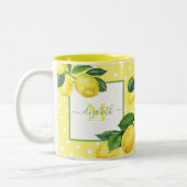 Monogram rustic country lemon waterverf polka dot tweekleurige koffiemok (Links)