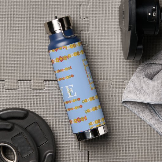 Monogram Rustic Daisy Floral Love Blue Water Bottl Waterfles (Gym)