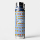 Monogram Rustic Daisy Floral Love Blue Water Bottl Waterfles (Achterkant)