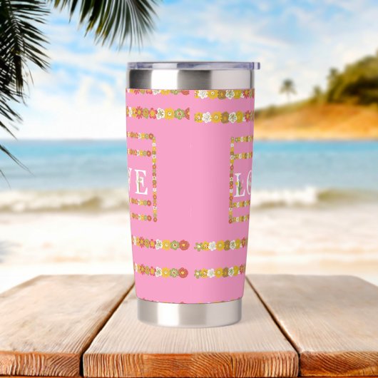 Monogram Rustic Daisy Floral Love Geïsoleerde Drinkbeker (Strand)