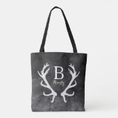 Monogram Rustic Deer Antlers op zwarte Waterverf Tote Bag (Achterkant)
