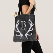 Monogram Rustic Deer Antlers op zwarte Waterverf Tote Bag (Dichtbij)