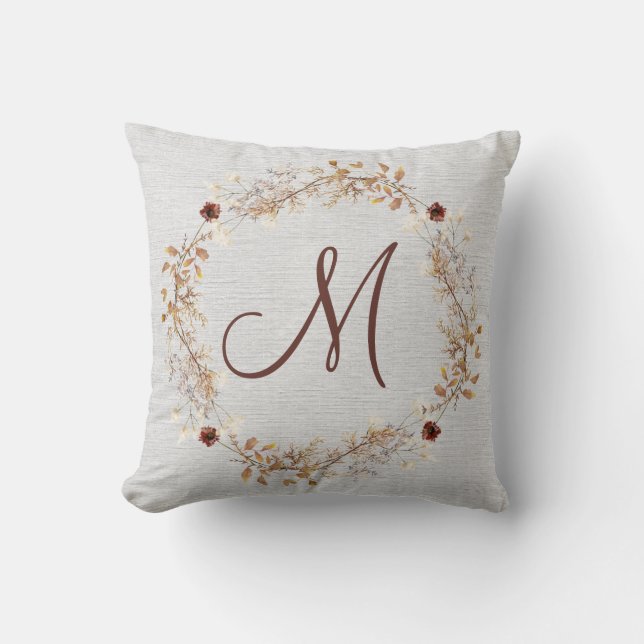 Monogram Rustic Dried Flower WreatPillow Kussen (Voorkant)