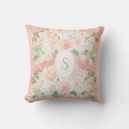 Monogram Rustic Floral Green Peach Sierkussen