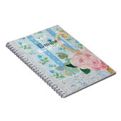 Monogram rustic floral pink Blue Antique artwork Notitieboek (Rechterzijde)