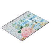 Monogram rustic floral pink Blue Antique artwork Notitieboek (Linkerzijde)