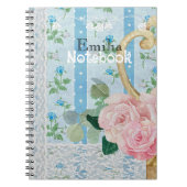 Monogram rustic floral pink Blue Antique artwork Notitieboek (Voorkant)