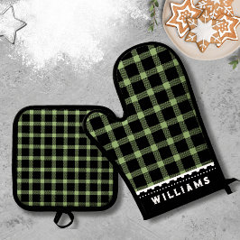 Monogram Rustic Green Plaid Ovenwant & Pannenlap Set