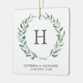Monogram Rustic Greenery Foto Wedding Favor Keramisch Ornament (Links)