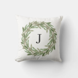 Monogram Rustic Greenery Pine Wreath Holiday Kussen