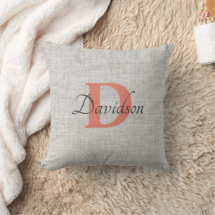 Monogram Rustic Grijs Linnen Stof Worp Kussen