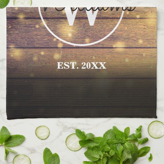 Monogram Rustic Houten Panelen Script Theedoek (Gevouwen)