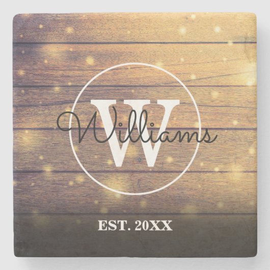 Monogram Rustic Houten Panelen Stenen Onderzetter (Voorkant)