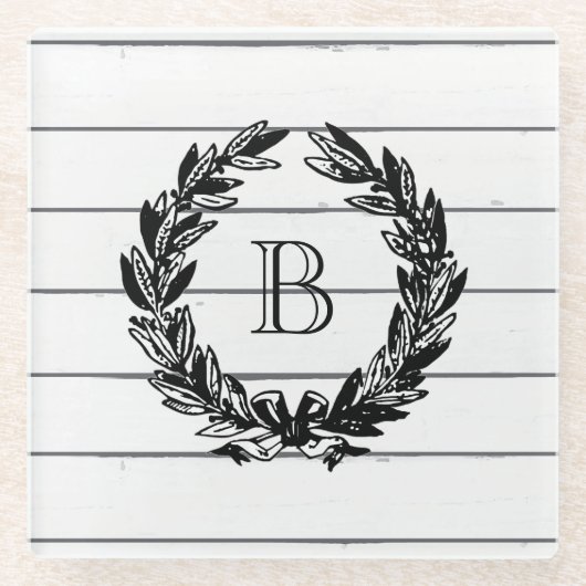 Monogram Rustic Houtstijl Glazen Onderzetter (Voorkant)