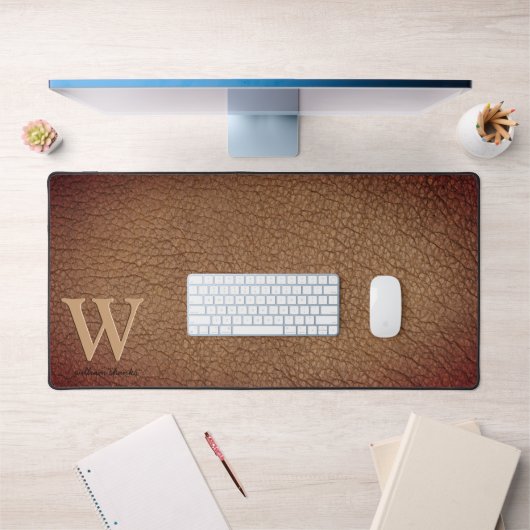 Monogram Rustic Leer Zwart Goud Naam Bureaumat (Kantoor 1)