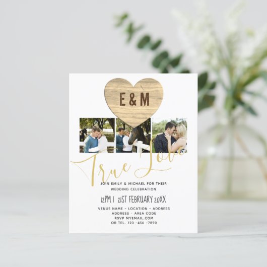 Monogram Rustic Photo Collage Love Heart Wedding (Staand voorkant)
