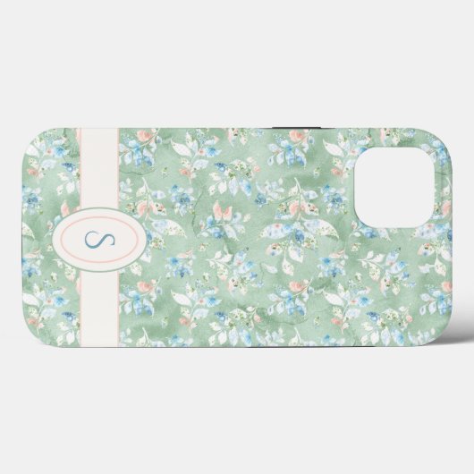 Monogram Rustic Pink Sage Green Waterverf Floral Case-Mate iPhone Case (Achterkant (horizontaal))