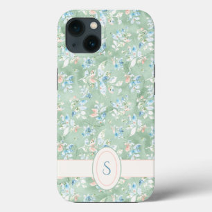 Monogram Rustic Pink Sage Green Waterverf Floral Case-Mate iPhone Case