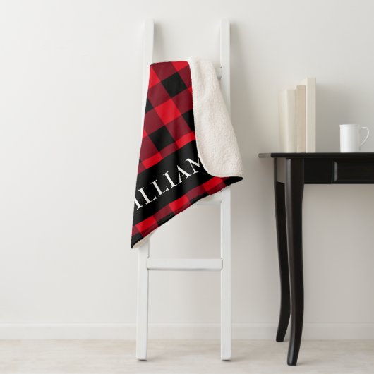 Monogram Rustic Red Buffalo Check Family Sherpa Deken (In situ)