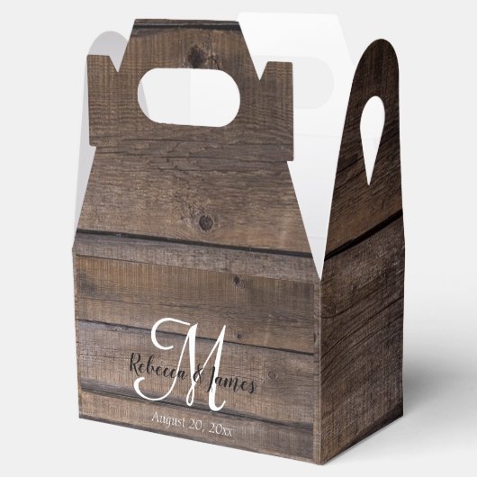 Monogram Rustic Script Barn Country Wedding Party Bedankdoosjes (Geopend)