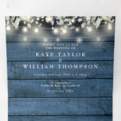 Monogram Rustic String Lights Floral Photo Wedding Drieluik Uitnodiging (Binnenzijde eerst)