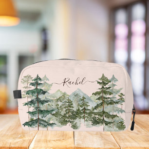 Monogram Rustic Watercolor Bos en berg Toilettasje
