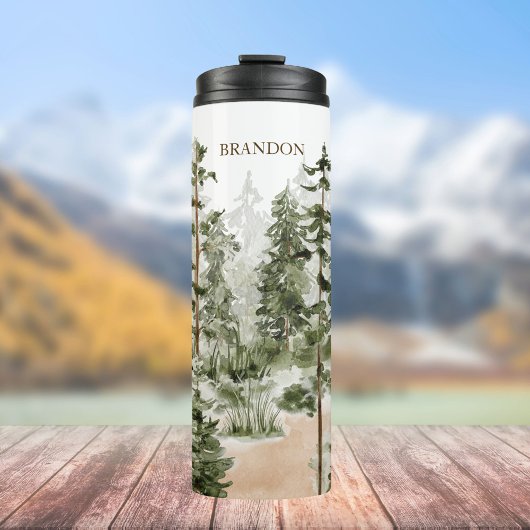 Monogram Rustic Waterverf Groen Woud Thermosbeker