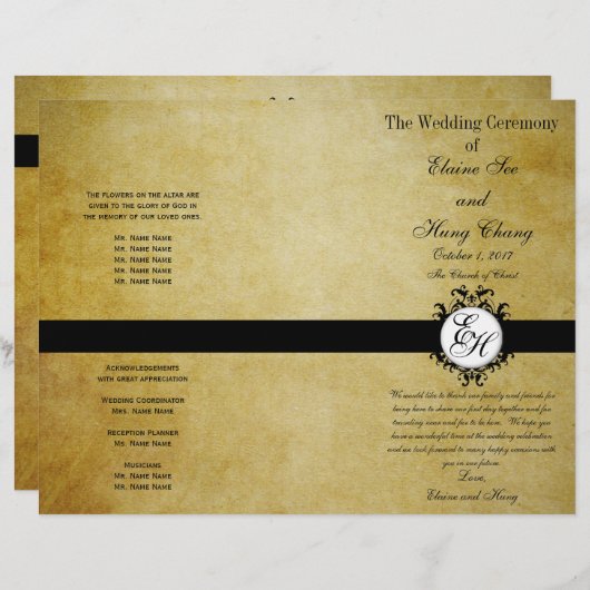  monogram Rustic Wedding Program (Voorkant / Achterkant)