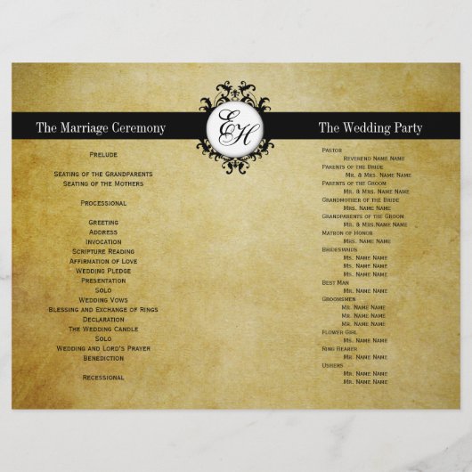  monogram Rustic Wedding Program (Achterkant)