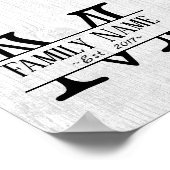 Monogram Rustic White Wood Familienaam Poster (Hoek)