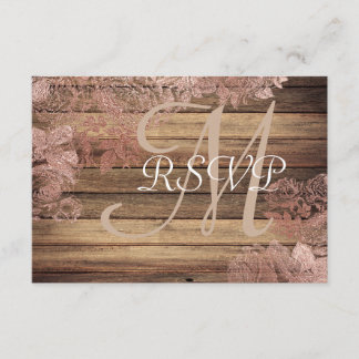 Monogram Rustic Wood Roos Lace Wedding RSVP