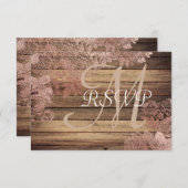 Monogram Rustic Wood Roos Lace Wedding RSVP (Voorkant / Achterkant)