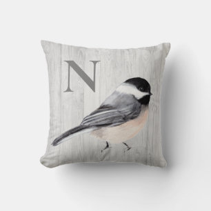 Monogram Rustic Woodgrain Waterverf Bird Kussen