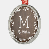 Monogram Rustic Wreath Faux Wood Family Metalen Ornament (Links)