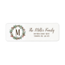 Monogram Rustic Wreath Return Address Labels