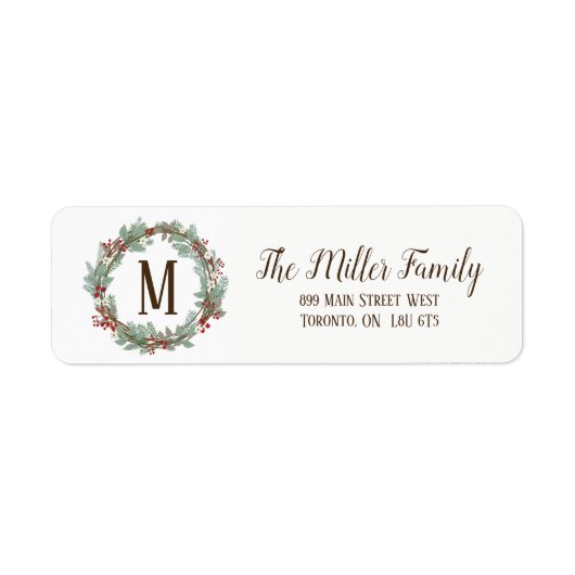 Monogram Rustic Wreath Return Address Labels (Voorkant)