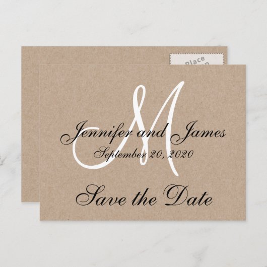 Monogram Rustiek Bewaar de datum Aankondigingskaart (Voorkant / Achterkant)