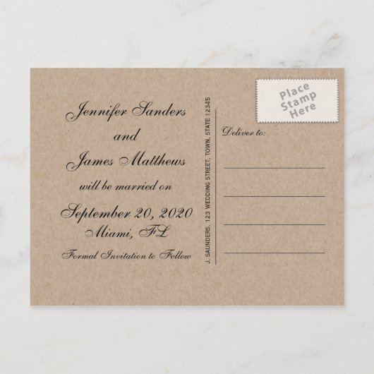 Monogram Rustiek Bewaar de datum Aankondigingskaart (Achterkant)