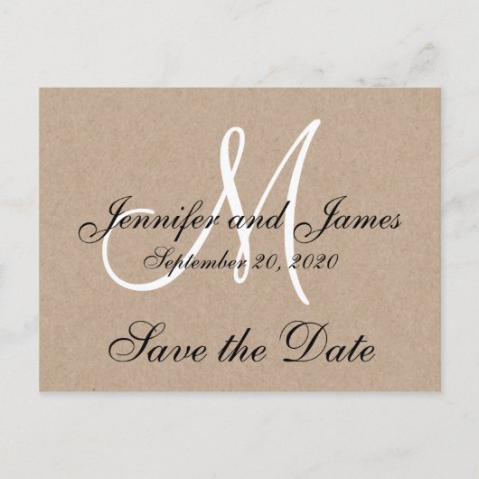 Monogram Rustiek Bewaar de datum Aankondigingskaart (Voorkant)
