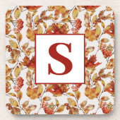 Monogram rustiek blad herfst bier onderzetter (Voorkant)