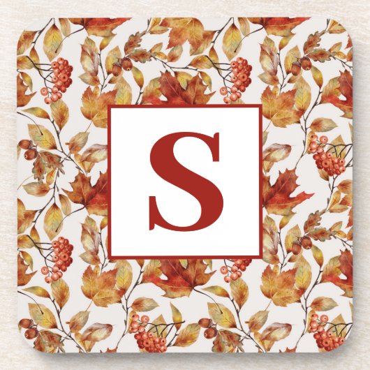 Monogram rustiek blad herfst bier onderzetter (Voorkant)