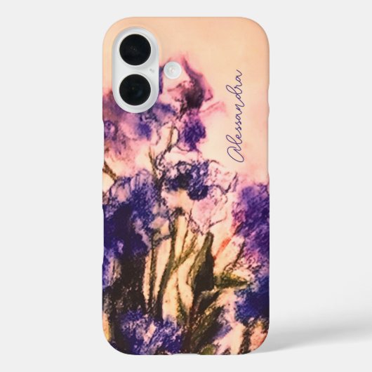 Monogram rustiek bloemenblauw paarse groen Case-Mate iPhone case (Achterkant)