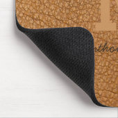 Monogram Rustiek Bruin Leer Naam Script Modern Muismat (Hoek)