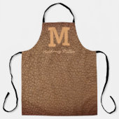 Monogram Rustiek Bruin Leer Naam Script Modern Schort (Voorkant)