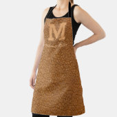 Monogram Rustiek Bruin Leer Naam Script Modern Schort (Insitu)