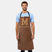 Monogram Rustiek Bruin Leer Naam Script Modern Schort (Gedragen)