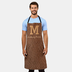 Monogram Rustiek Bruin Leer Naam Script Modern Schort