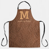Monogram Rustiek Bruin Leer Naam Script Modern Schort (Voorkant)