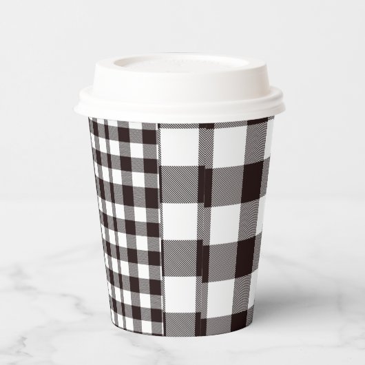 Monogram Rustiek Chic Bruin en Wit Plaid Papieren Bekers (Links)